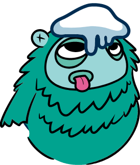 A green Fuzzy Fella with snow on its head