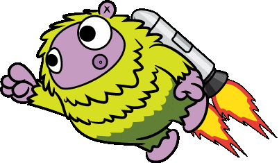 Yellow Fuzzy Fella with a jetpack