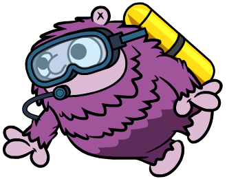 Fuzzy Fella with a scuba suit on swimming